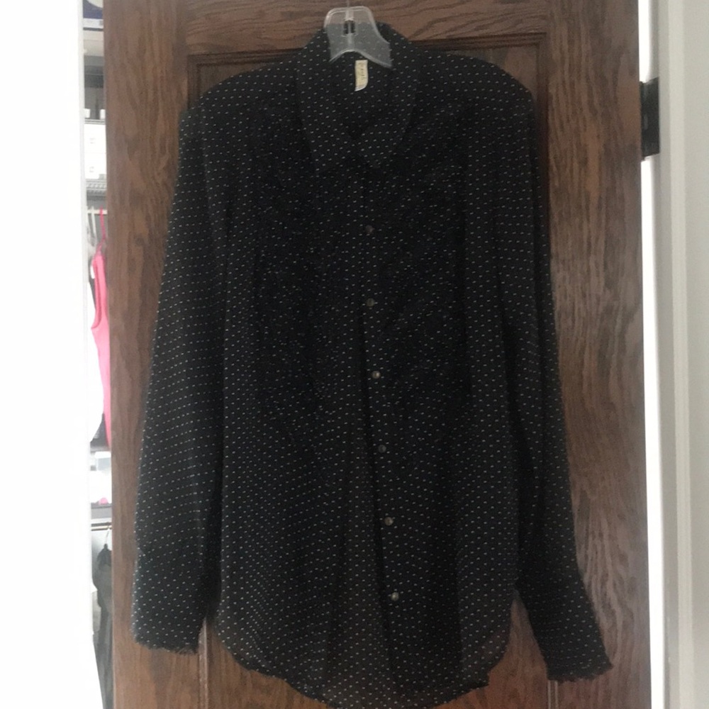 Free People dark navy sheer ruffled blouse